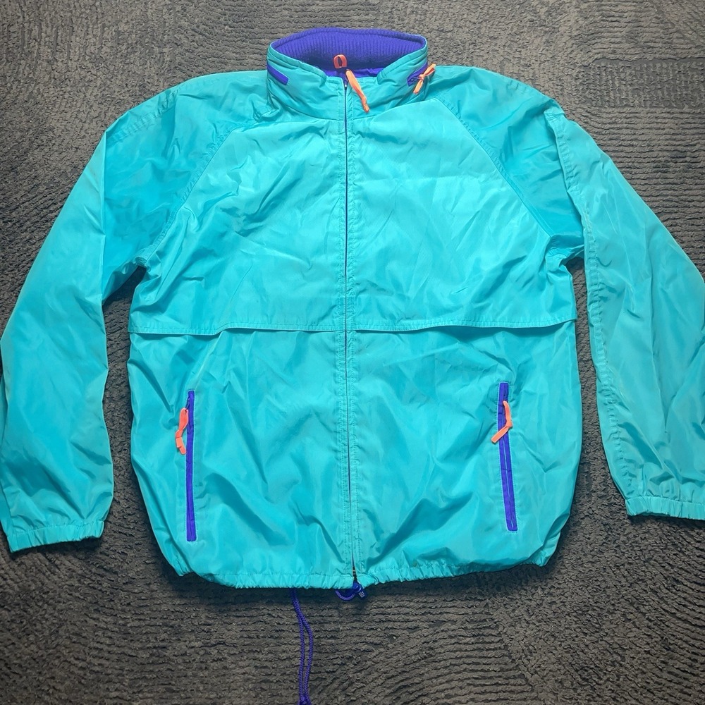 Vintage‎ Woolrich Windbreaker Jacket Mens L Teal Purple Full Zip Mesh Lined 90s